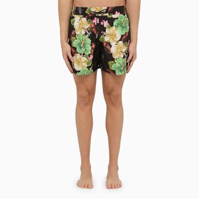 Etro Black Swimming Costume With Multicoloured Flower Print In Multicolor