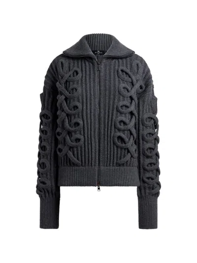 Etro Brown Braided Zip Cardigan