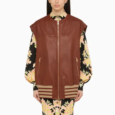 Etro | Brown Leather Maxi Waistcoat