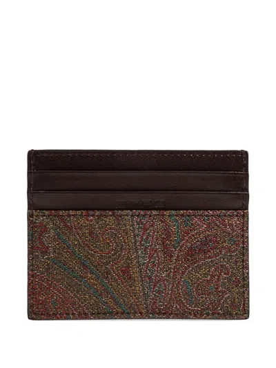 Etro Card Holder With Paisley Print In Brown