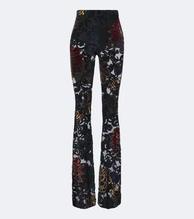 Etro Devore Floral Sheer Flared Pants In Black