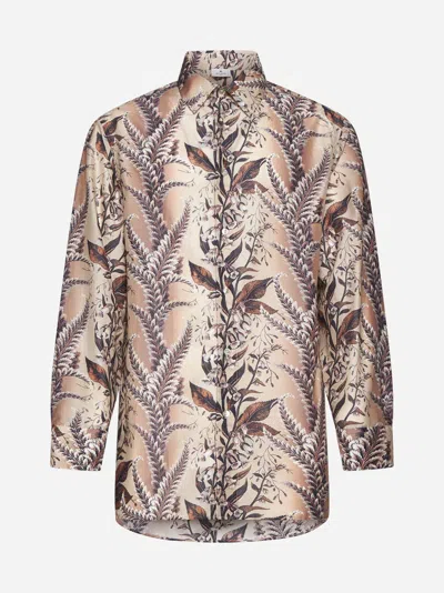 Etro Foliage Print Cotton Shirt In Brown