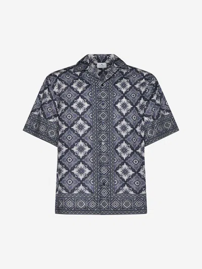Etro Geometric Print Silk Shirt In Blue