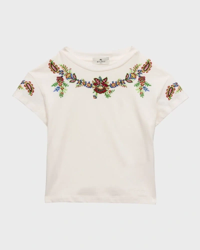 Etro Kids' Girl's Embroidered Short-sleeve T-shirt In White