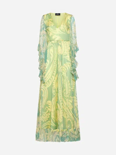 Etro Graphic-print Silk Dress In Yellow,green