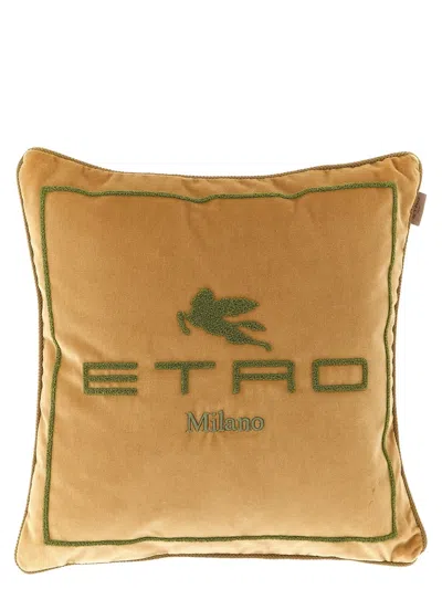 Etro Home Logo Cushion In Beige