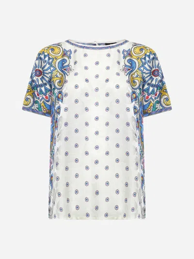 Etro Ivory Paisley Print Silk Blend Top In Multi