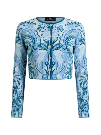 Etro Jacquard Cropped Cardigan In Blue