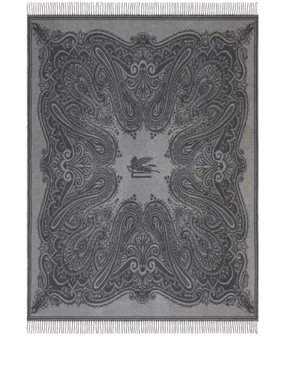 Etro Jacquard Wool-blend Throw Blanket In Grey
