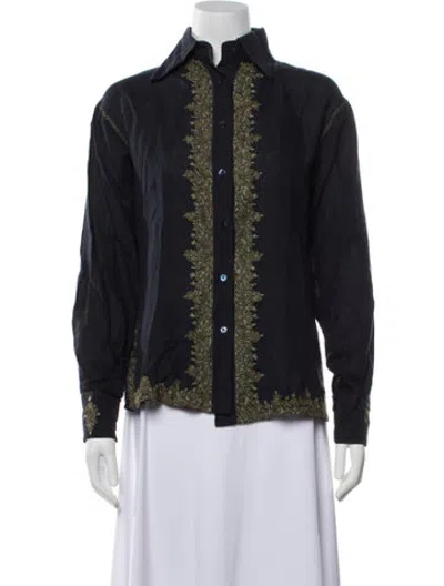 Pre-owned Etro Linen Printed Blouse In Blue