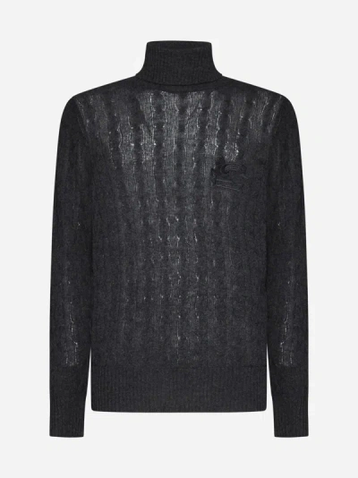 Etro Logo Cashmere Turtleneck In Grey