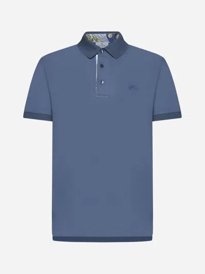 Etro Logo Cotton Polo Shirt In Blue