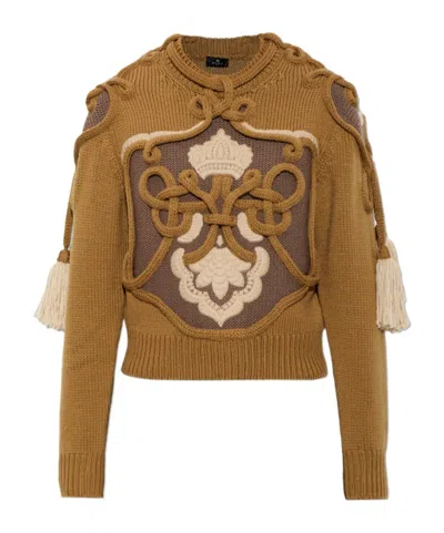 Etro Long-sleeved Sweater In Brown