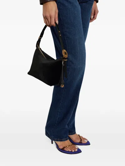Etro Medium Rosette Suede Tote Bag In Black
