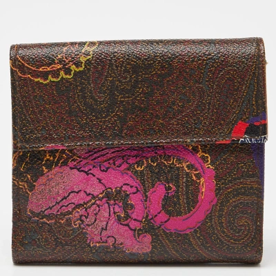 Pre-owned Etro Multicolor Paisley Printed Coated Canvas Compact Wallet