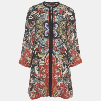 Pre-owned Etro Multicolour Floral Print Tweed Mid Length Coat S