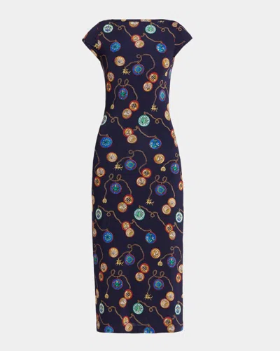 Etro Nautical-print Jersey Cap-sleeve Midi Dress In Blue