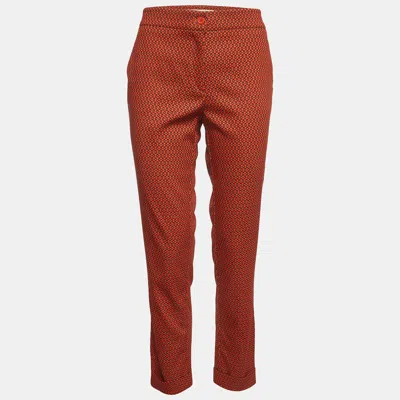 Pre-owned Etro Orange Patterned Jacquard Straight Fit Trousers M
