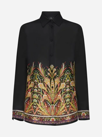 Etro Paisley Print Cotton-blend Shirt In Black,multicolor