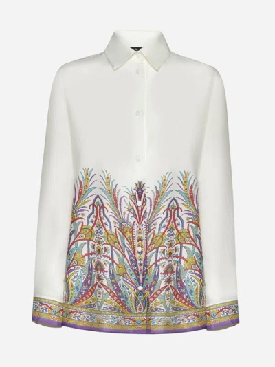 Etro Paisley Print Cotton-blend Shirt In White,multicolor