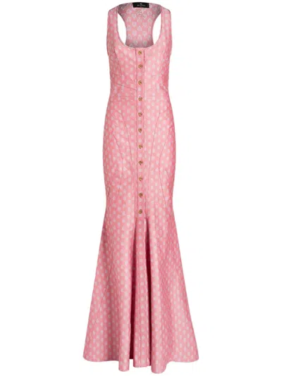 Etro Patterned-jacquard Cotton Gown In Pink