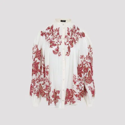 Etro Pleates Band Collar Shirt In White