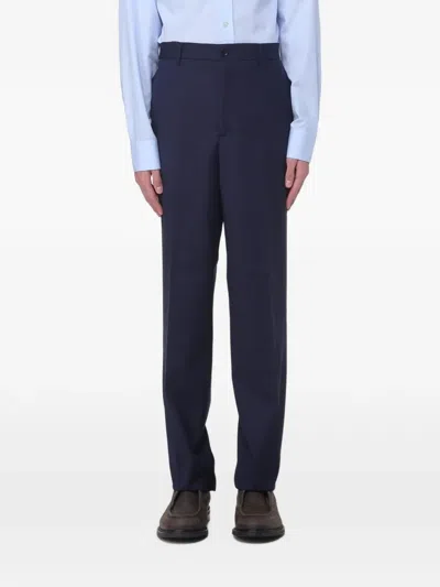 Etro Pressed-crease Wool Trousers In Blue