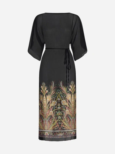 Etro Print Long Beach Cover Up Cress In Black,multicolor