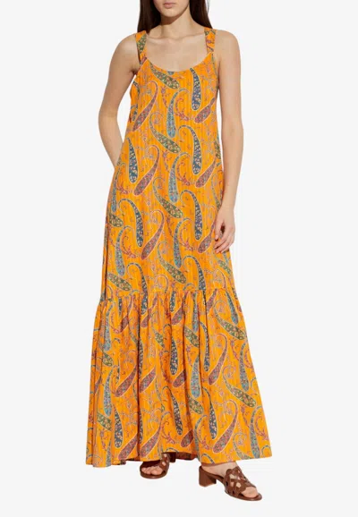 Etro Printed Midi Dress In Orange