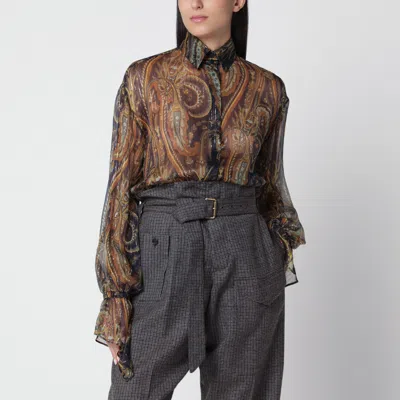 Etro Silk Paisley Shirt With Classic Collar In Multi