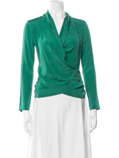 Pre-owned Etro Silk V-neck Blouse In Green