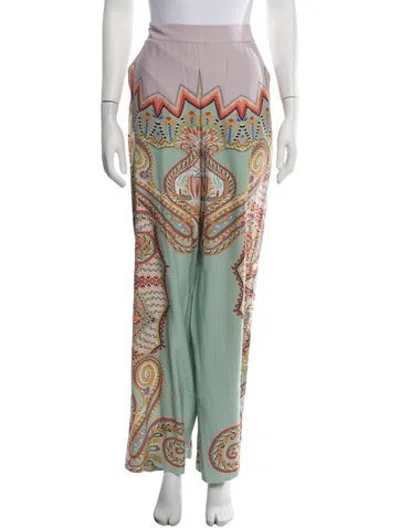 Pre-owned Etro Silk Wide Leg Pants In Green