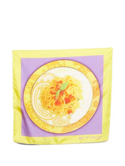 Pre-owned Etro Spaghetti-print Pocket Square In Yellow