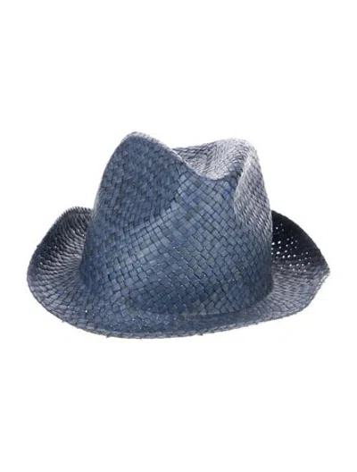 Pre-owned Etro Straw Woven Fedora In Blue