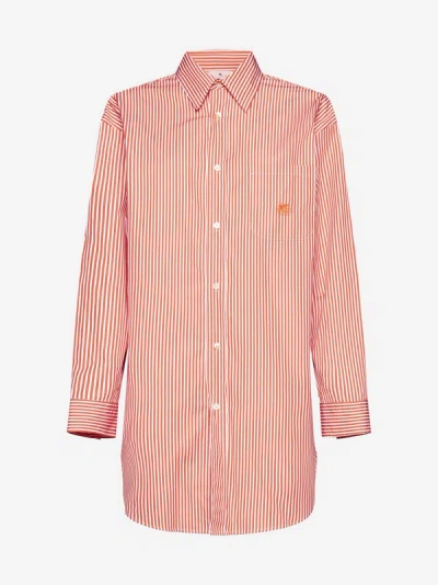 Etro Striped Cotton Oversized Shirt In Orange,white