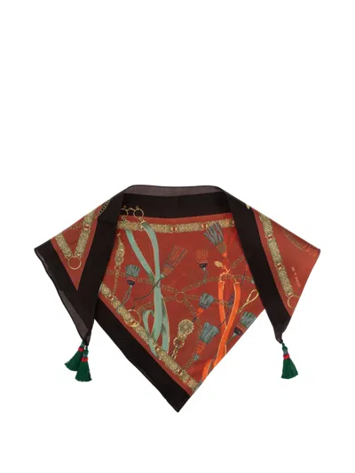 Etro Tassel-embellished Silk Triangle Scarf In Brown