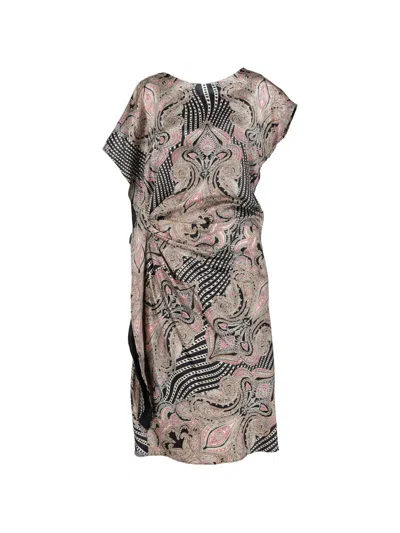 Pre-owned Etro Vintage Paisley-print Draped Mini Dress In Black