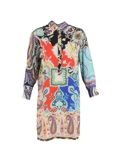 Pre-owned Etro Vintage Printed Silk Dress In Red