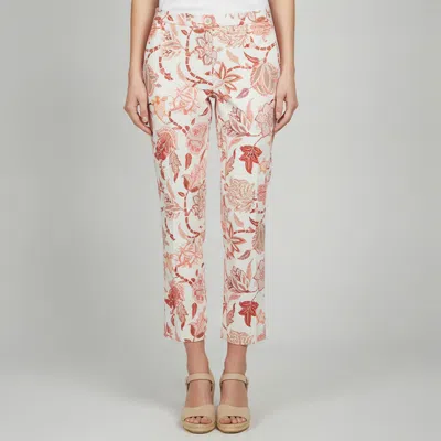 Pre-owned Etro White Floral Print Stretch Cotton Cropped Pants L