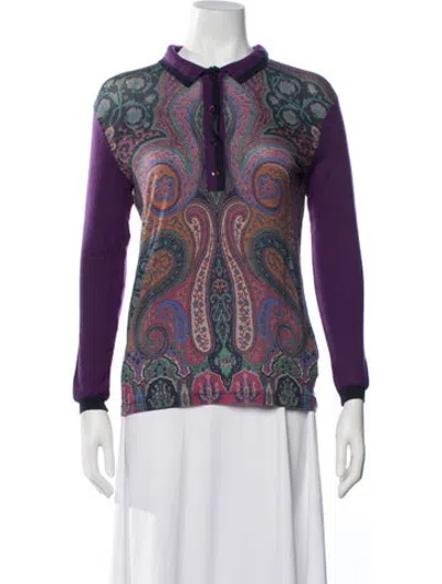 Pre-owned Etro Wool Paisley Print Polo In Blue