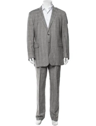 Pre-owned Etro Wool Plaid Print Two-piece Suit In Grey