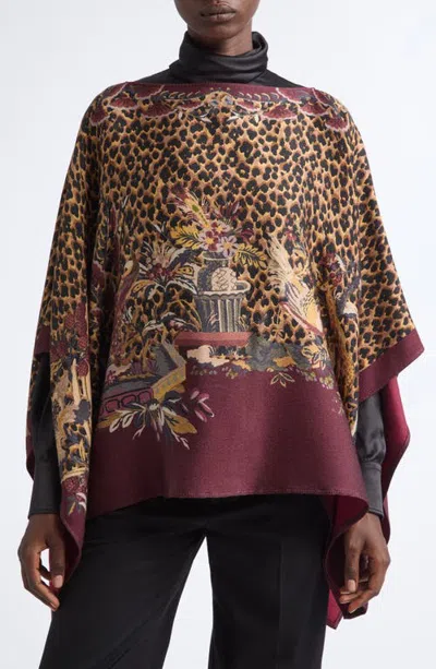 Etro Wool Poncho In Burgundy