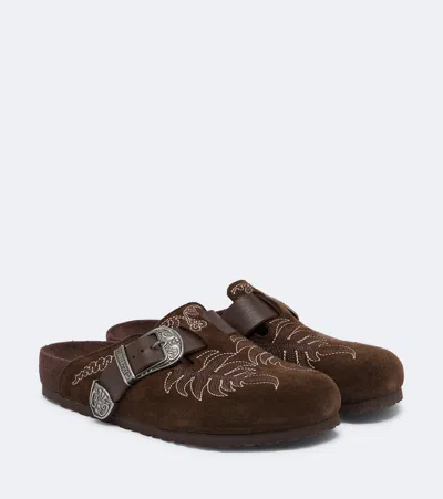 Etro X Birkenstock Boston Embroidered Suede Clogs In Brown