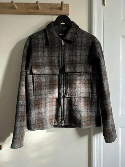 Pre-owned Evan Kinori Wool Donegal Tweed Check Zip Jacket In Brown