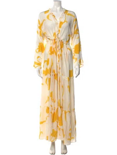Pre-owned Evarae Silk Long Dress In Yellow
