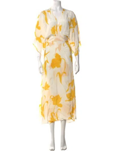 Pre-owned Evarae Silk Midi Length Dress In Yellow