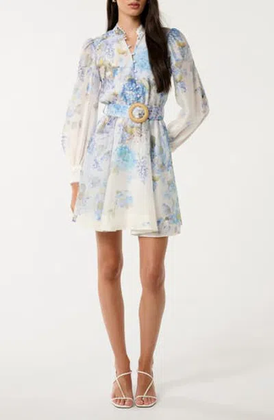 Ever New Vienna Lace Trim Belted Long Sleeve Shirtdress In Blue Warrantina