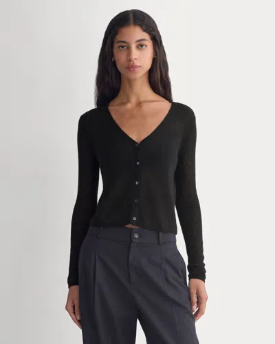 Everlane Air Alpaca Wide V Cropped Cardigan In Black