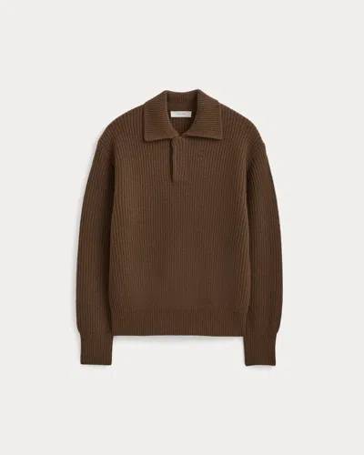 Everlane Ribbed Collared Sweater In Felted Merino In Cocoa In Brown