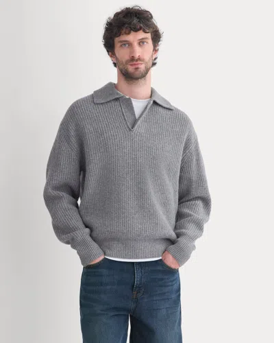 Everlane Ribbed Collared Sweater In Felted Merino In Heathered Mid-grey In Animal Print